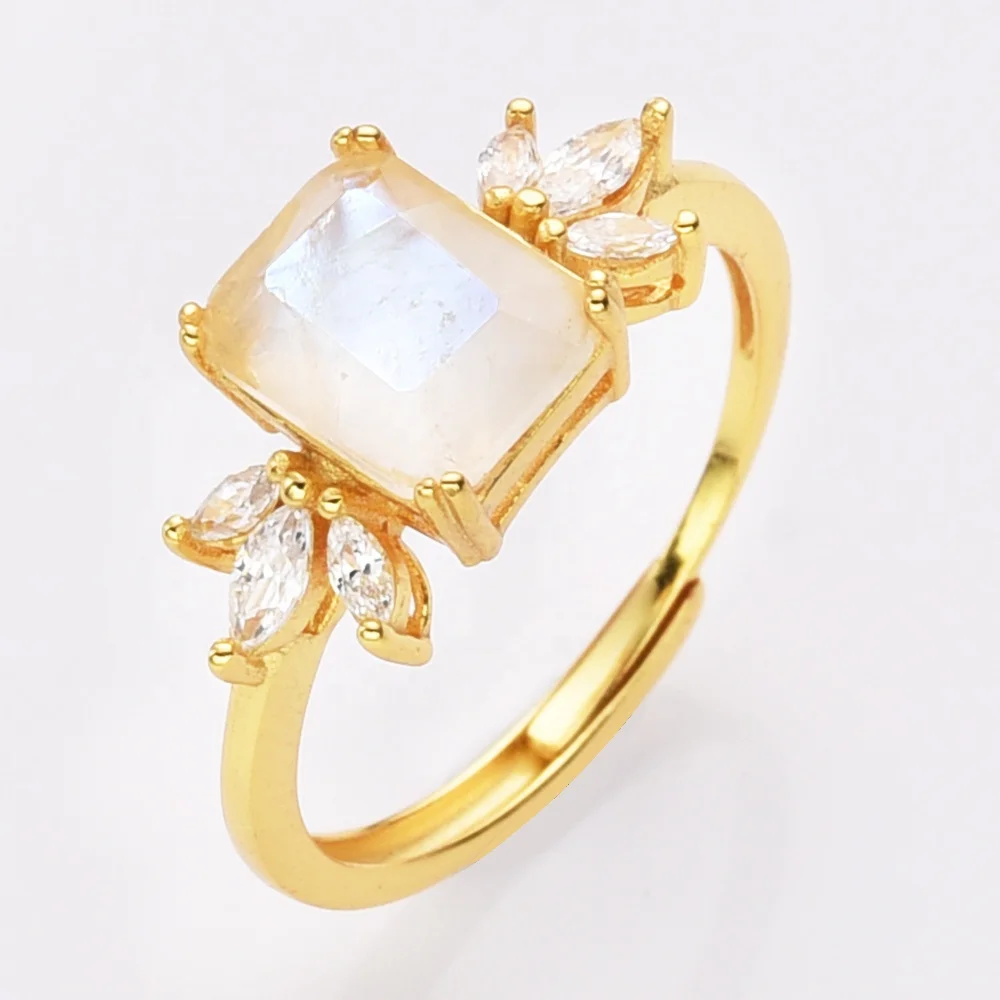 SS236 Rectangle Moonstone Gemstone Sterling silver oval cutting genuine Moonstone gold wedding rings women