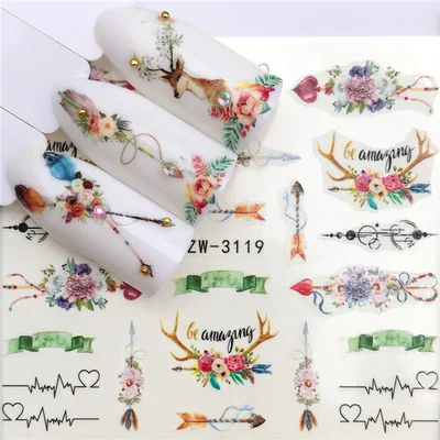 

Cute animal nail water sticker flower pattern transfer sticker nail art owl elk decoration DIY design nail accessories