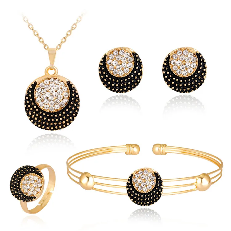 

Fashion Gold Plated Alloy Diamond Necklace Earrings Ring Bracelet Set Women Jewelry Set