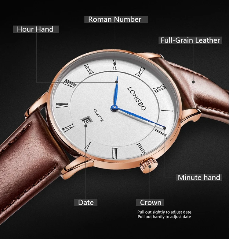 Longbo 5015 Man's Watch Brand Classic Leather Quartz Watches Men 