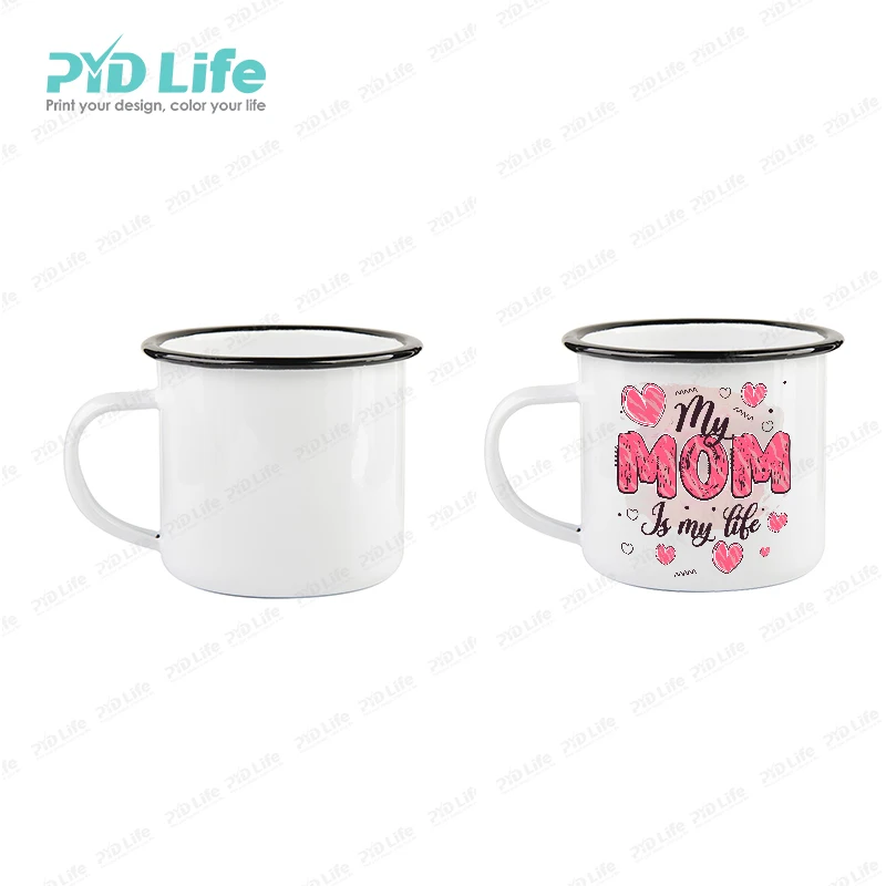 

PYD Life Best Mom Promotional Sublimation Blank Custom White Camping Enamel Personalised Mug Enamel Sublimation