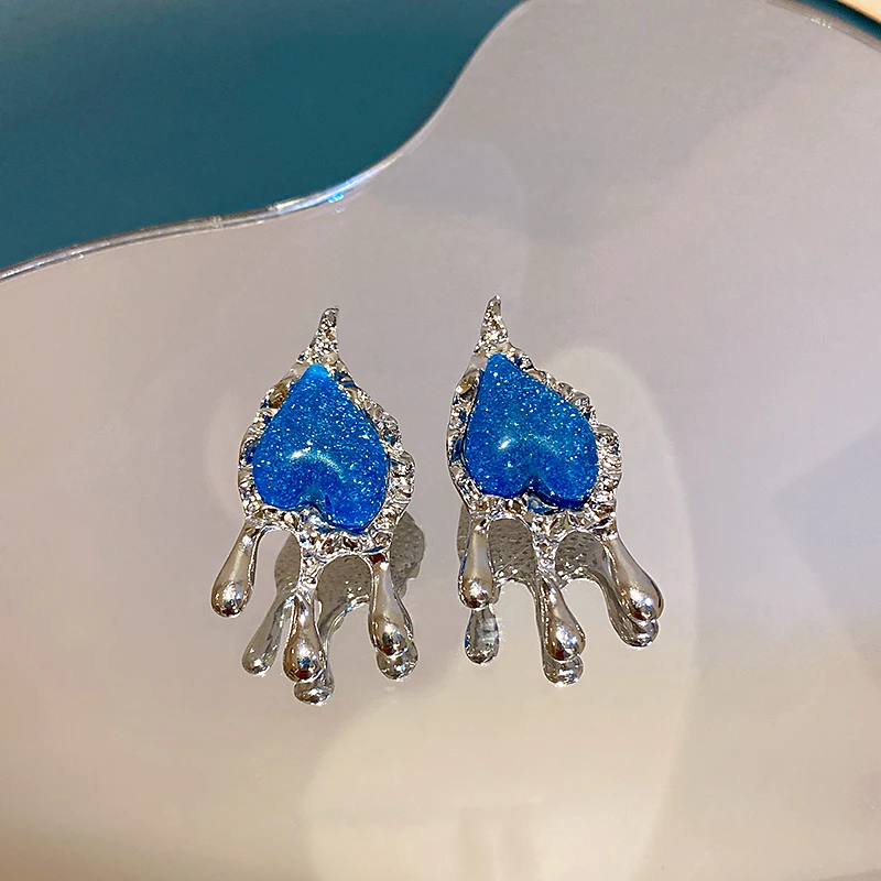 

2021 yiwu baoyu crystal stud blue heart earring