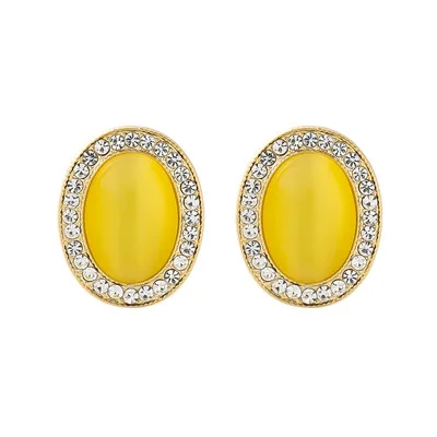 

Fashion Korean Color Resin Inlaid Rhinestone Oval Shaped Earrings Ins Style Gold Plated Acrylic Diamond Oval Earrings For Women