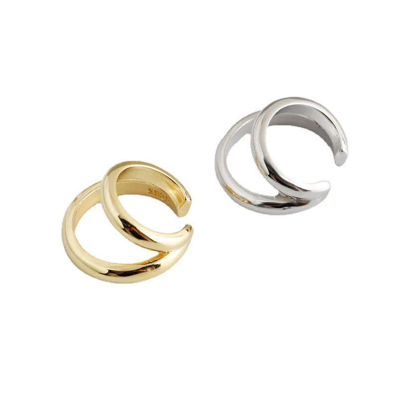 

Minimalist Double Ear Clip Cuff Gold Plated Sterling Silver 925 Earring Non Pierced Unisex Earclip