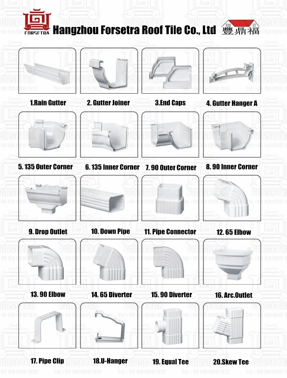 Standard Size PVC Plastic Rain Water Gutter Hangzhou PVC Rain Gutter ...