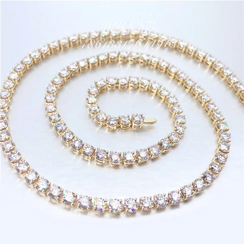 

Ready To Ship High-end Iced Out Moissanite Diamond 10K/14K/18K Solid Gold Tennis Necklace Chain