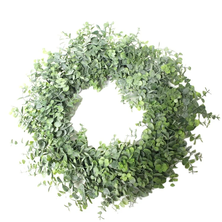 

Ready to ship hanging wreath for spring summer season wedding backdrop plastic greenery artificial eucalyptus wreath, Green