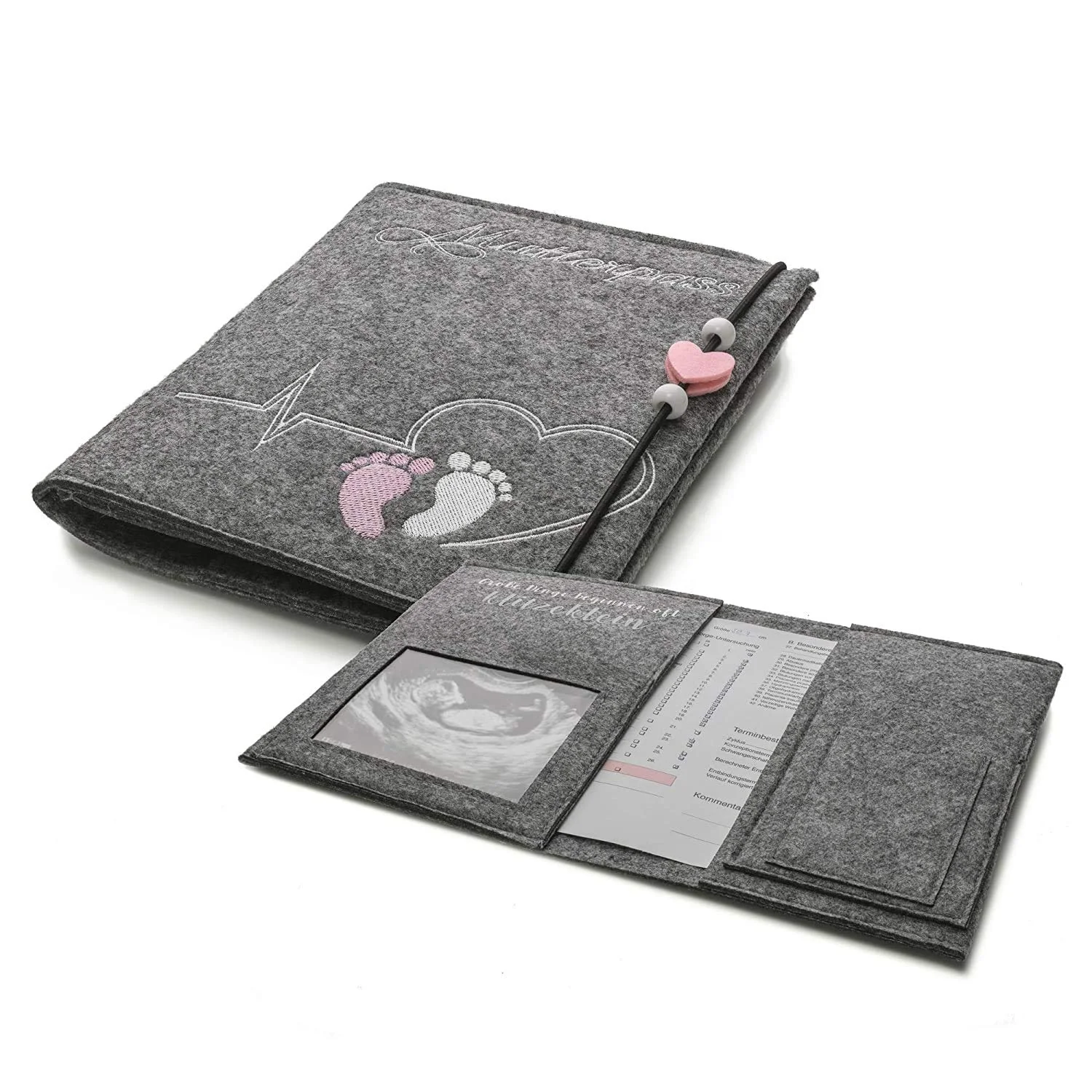 

German Mutterpass Cover Maternity Pass Cover Felt Mother Passport Cover for Ultrasound Image Insurance Card Vaccination, Grey,dark grey or beige