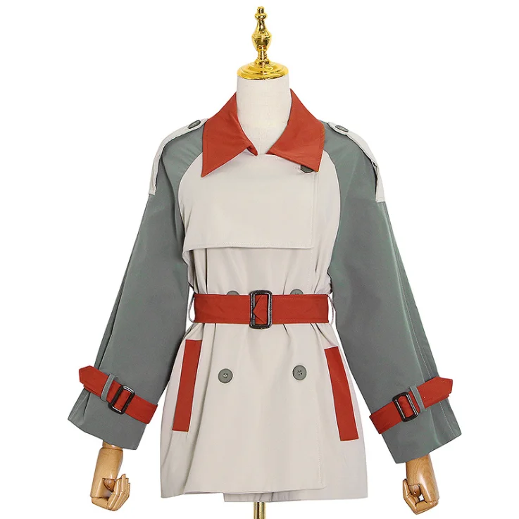 

Fashion Trench Coat Design Sense Stitching Contrast Color Retro Lapel Women Windbreaker Jacket, Khaki