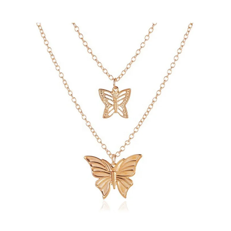 

Double Fashion layer Hollow Butterfly Animal Pendants Clavicle Chain Necklaces Long Chain Vintage for Women Ladies gifts