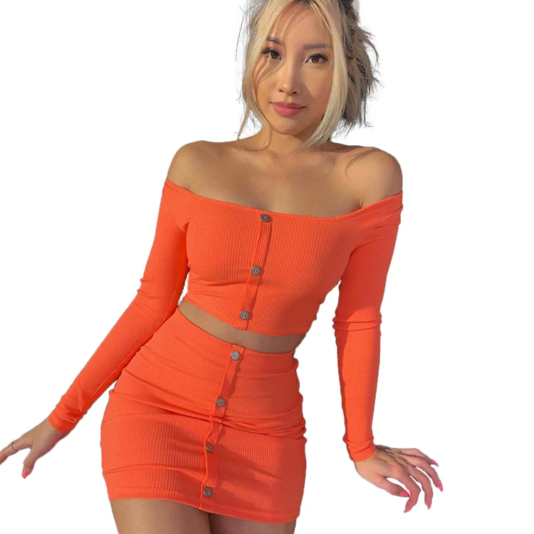 

Hot Selling Spring High Waist Bodycon Off the Shoulder Maxi 2pcs Skirt Set Women, Pink,yellow,orange,blue,green,gray,black,wine red