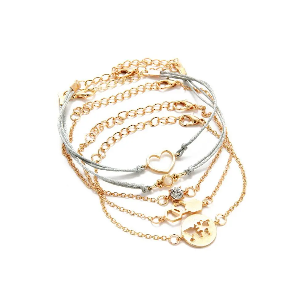 

PUSHI heart bracelet gold woven bracelet set women 5 pieces bracelet set jewelry