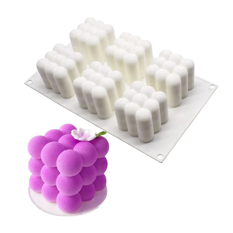

6 cavity 3D silicone mousse mold rubik's cube shaped silicone cake baking molds for dessert DIY cube ice cream mold, White