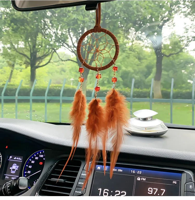 

National Style Color Car Pendant Netting Dreamcatcher Car Rearview Mirror Feather Pendant Dream Catcher, Picture color