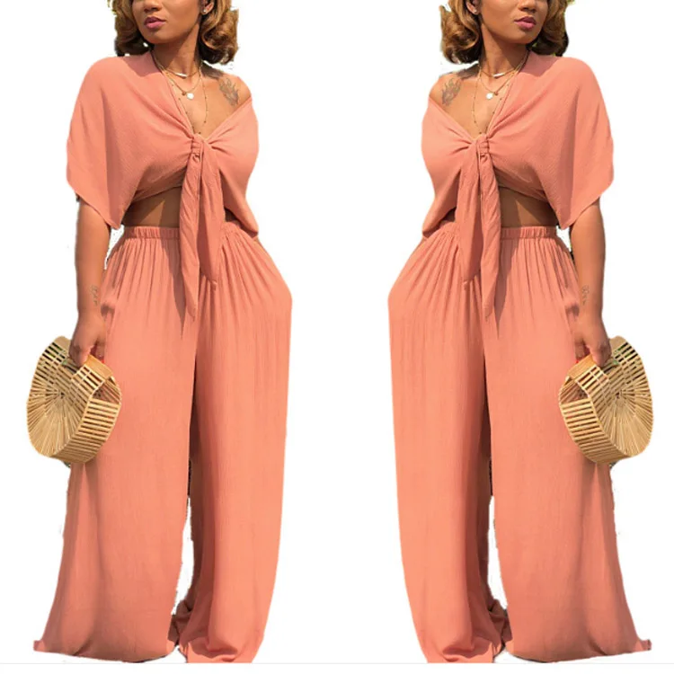 

Plus Size Elegant New Deep V Short Sleeved Blouse Pure Color Two Piece Set Women Clothing, Shown