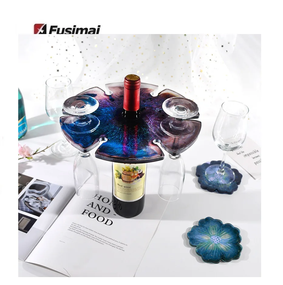 

Round Wine Holder Mould Set Diy Mirror Crystal Glue Dropping Silicone Resin Coaster Geometric Circular Wine Rack Mold, Random