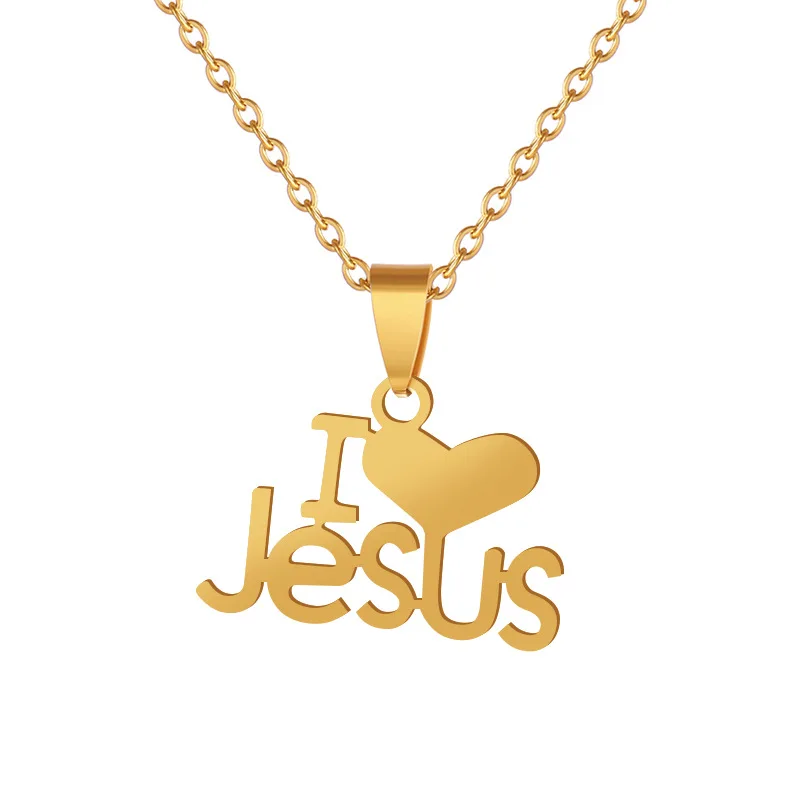 

Women Gold Christian Jewelry I Love Jesus Pendant Necklace Holy Religion Faith Christian I Love Jesus Charm Necklace For Gift