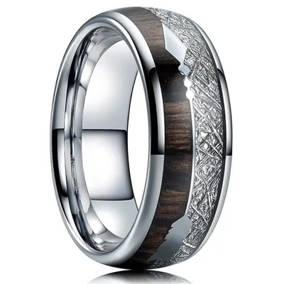 

8mm Silver/Black Tungsten Rings Wedding Bands Deer Antler Koa Wood Meteorite Opal Turquoise Inlay Comfort Fit