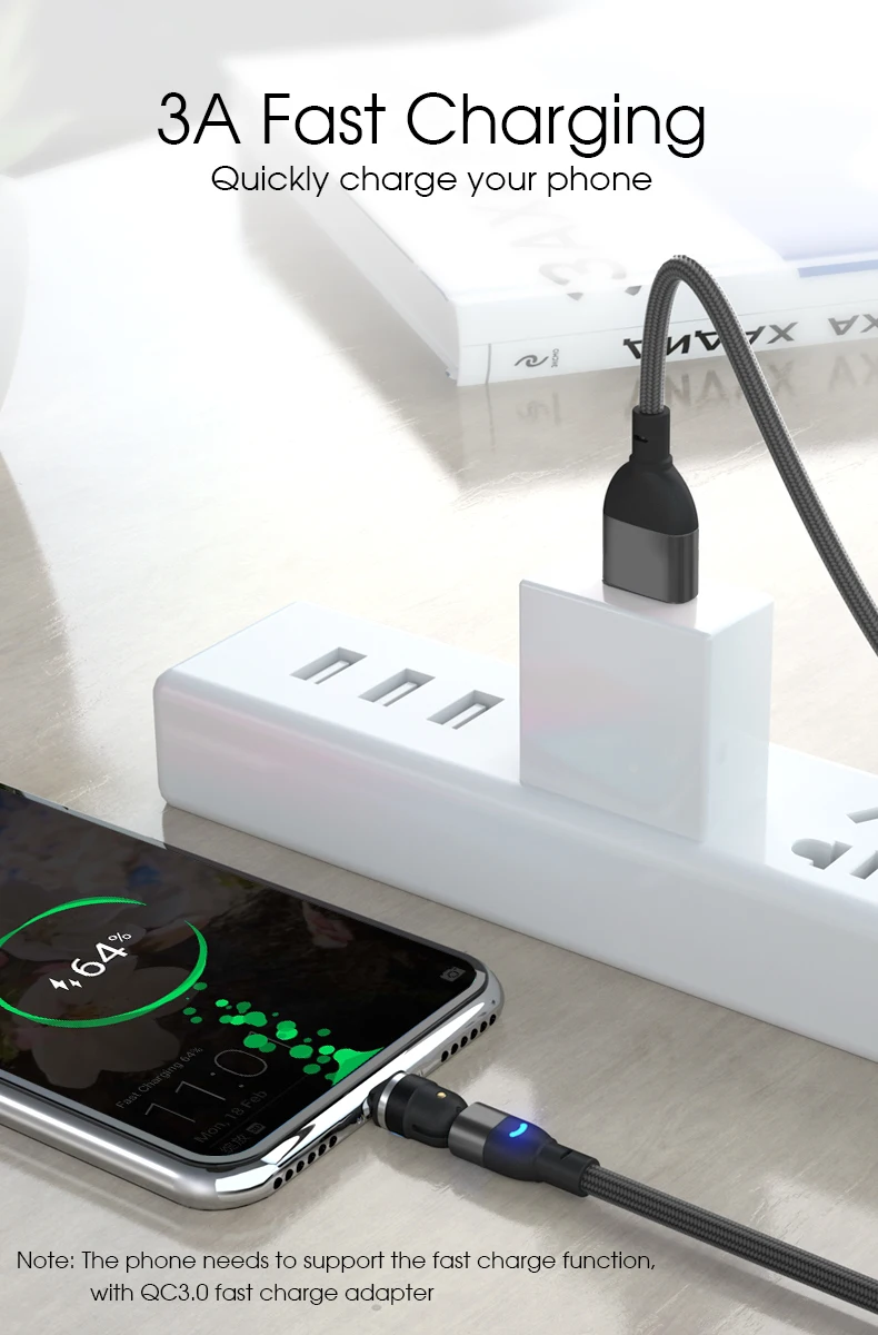OEM Custom Logo 3 in 1 LED USB Data Cable 3A Magnetic Charging Cable for IOS Android Micro USB Type C Fast Cable - ANKUX.COM
