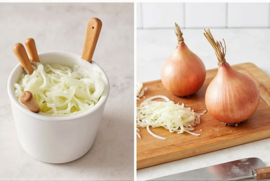 Assorted brands of onion minced on display