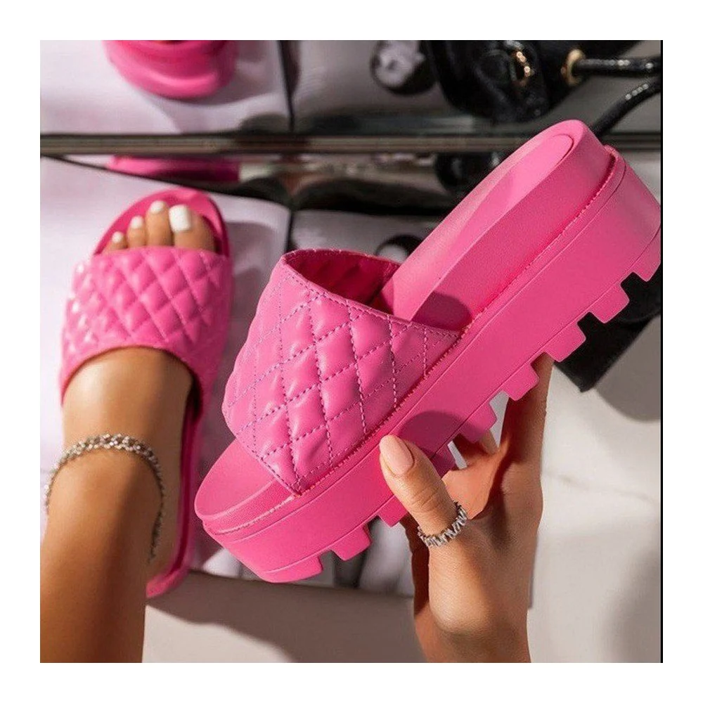 

2021 New Arrival Platform Heels Ladies Summer Slippers Outdoor Slides Sandals For Women, Solid color