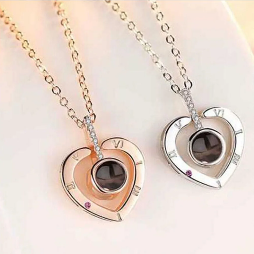 

Popular Design 100 I Love You Couple Necklaces Jewelry Diamond Rose Gold Stainless Steel Necklace Chain Custom