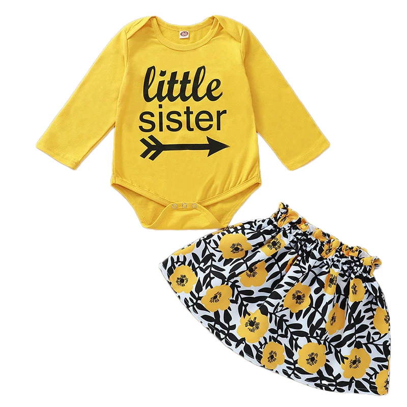 

Fashion long sleeve letter upper print skirt two pieces children newborn toddlers infant baby kids clothing set