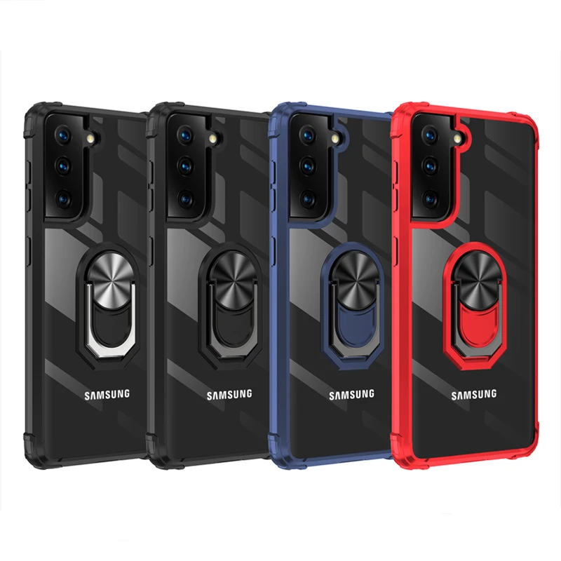 

For Samsung S21 Plus Clear Acrylic PC Back Hybrid TPU Magnetic Ring Phone Case For S30 Pro Ultra, Black , red , ,blue