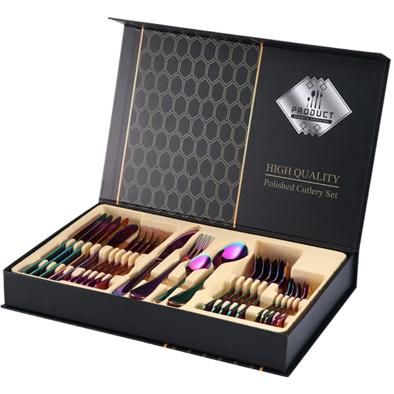 

Wedding 24 PCs Cutlery Sets Service For 6 Person Stainless Steel Flatware Set 24 Pieces, Silver/gold/rose gold/rainbow/black