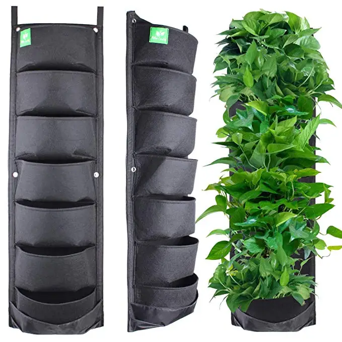 

Waterproof 7 Pocket Hanging Vertical Garden Wall Planter plant grow bags for Home Decoration, Black or customzied