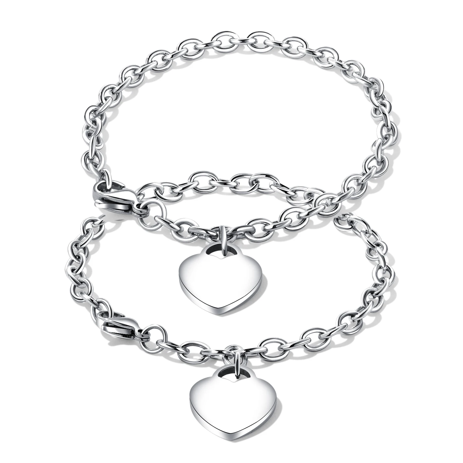 

Romatic Simple Couple Heart Pendant Custom Engraved Charm Diy Bracelet, Silver, custom color