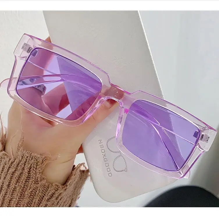 

Qmoon Transparent Purple Color Rectangle Sun Glasses Shades Vintage Women Men Fashion new model sunglasses