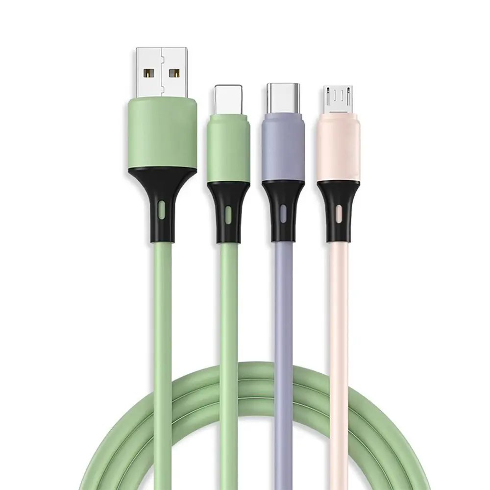 

Amozon Hot Sale Power Charging 1.2m/1.5m 2A/5A 3 in 1 Silicone USB Cable for Smartphone/Power Bank/Smart Watch/Samsung, Green/pink/purple