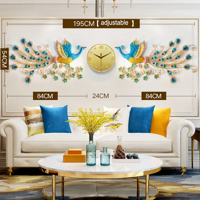 

Peacock Metal Wall Clock Decoration Home Wall Metal Clock Peacock Shape, Green