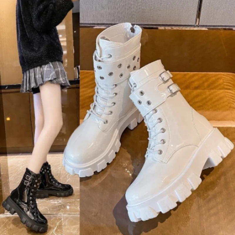 

Women's Autumn Boots Platform Boots Shoes Thigh High Boots Belt Buckle Lace Up Punk Ladies Shoes Booties Woman 2021