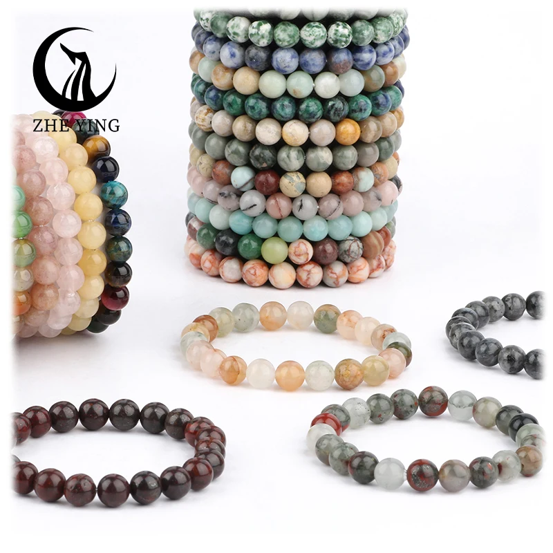 

Zhe Ying Wholesale 6/8/10mm Healing Crystals Pulseras De Mujer Bracelet Nature Stones Amber Stone Bracelet Trade