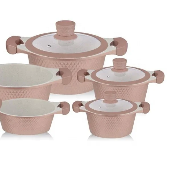 

OEM/ODM 10pcs 20cm 24cm 28cm pink pots and pans non-stick pot pan aluminum non stick granite soup & stock pots cookware sets, Customized color