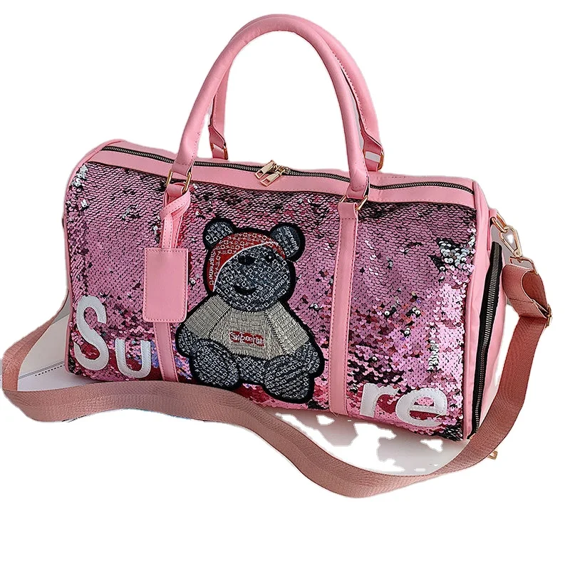 

wholesale Custom Cute red spend the night travel organiz overnight book womens glitter duffle da bag, As the picture shows