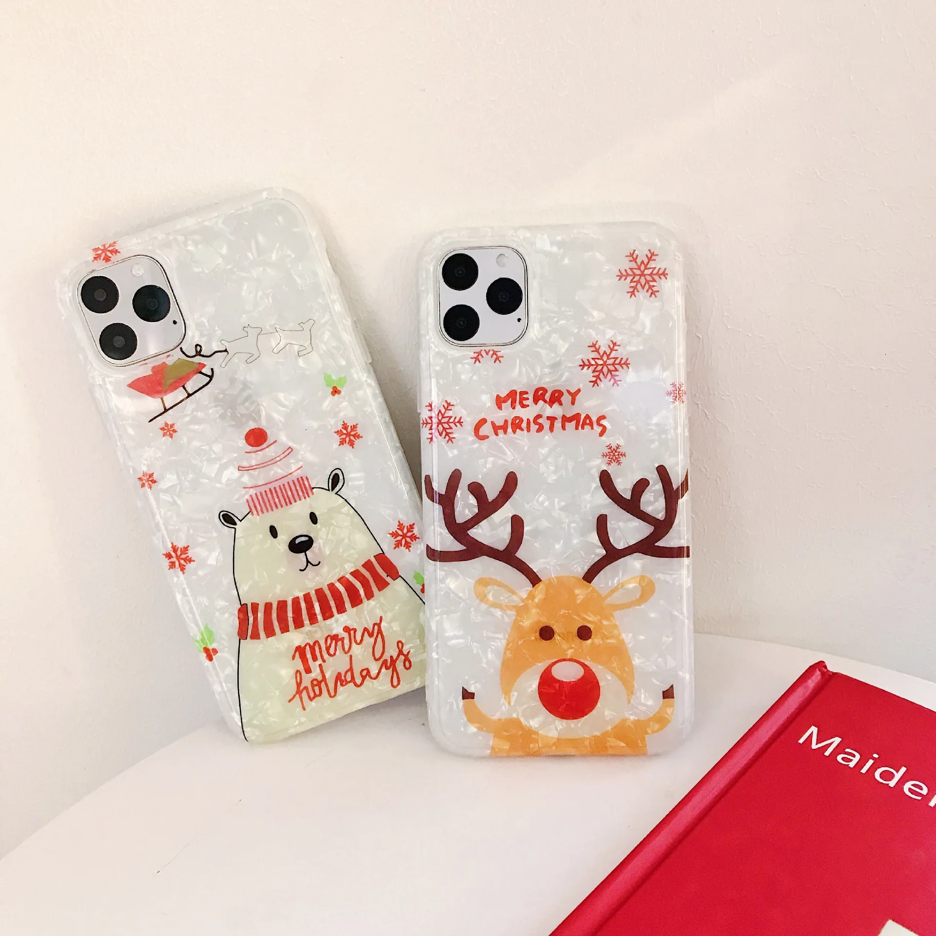 

Cartoon Funny Seashell Christmas Xmas Bear Elk Cases For iphone 12 11 Pro XS XR 8 Case Silicone Soft Cover Funda, Colorful