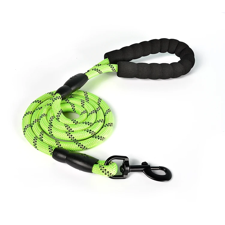 

Midepet factory wholesale large dog leashes nylon round rope padded handle reflective pet dog leash, Black,blue,green