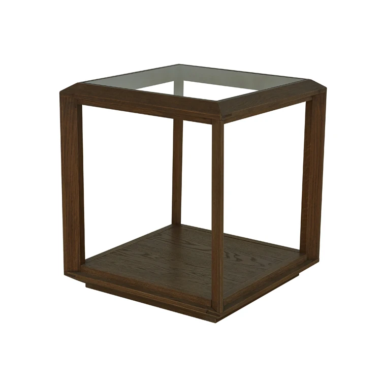 Modern Square Glass Top Oak Wood End Side Table Buy Oak Side Table