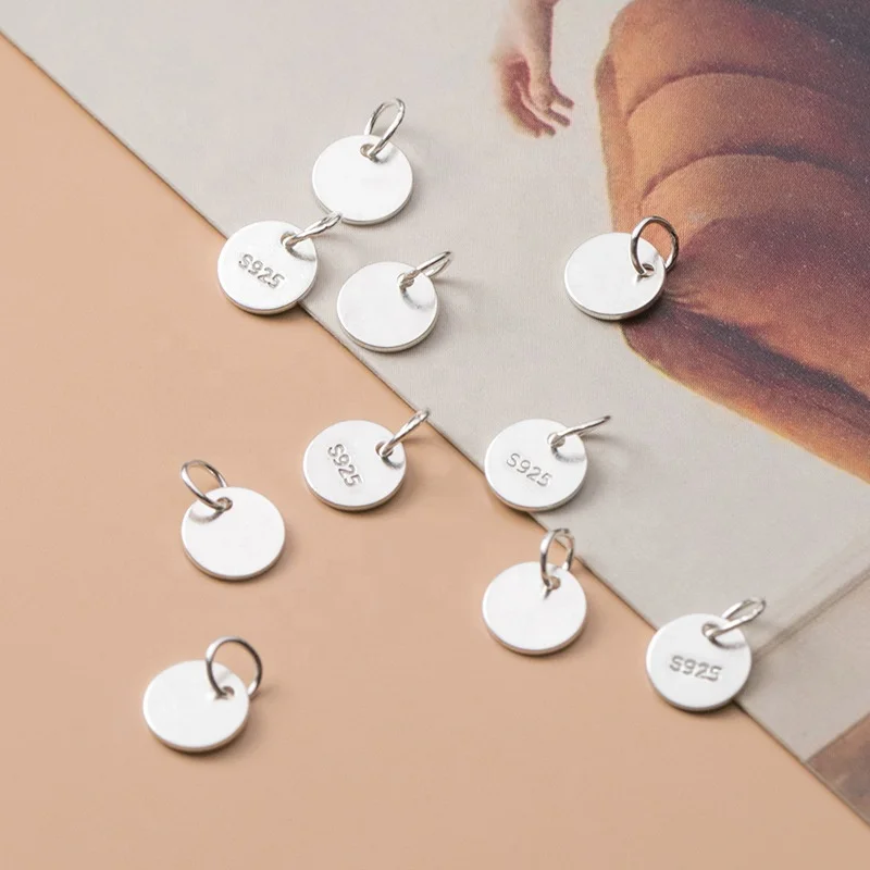 

In Stock DIY Accessories Logo customization Sterling Silver Round Charms 925 Stamped Disc Tags