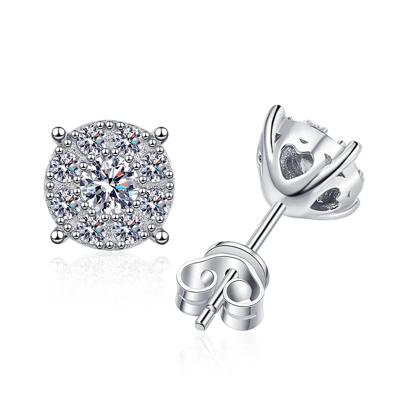 New Arrival 925 Sterling Silver Fine Jewelry Tiny Zircon Total 0.8Carat Moissanite Full Iced Out Moissanite Earrings for Women