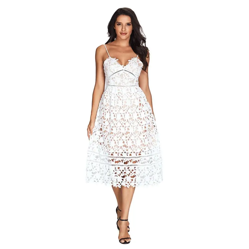 

2020 Nice Tide Lace Spaghetti Strap Women Empire Pencil Dress Sexy V-neck Sleeveless Mid Dresses Solid Bodycon Dress
