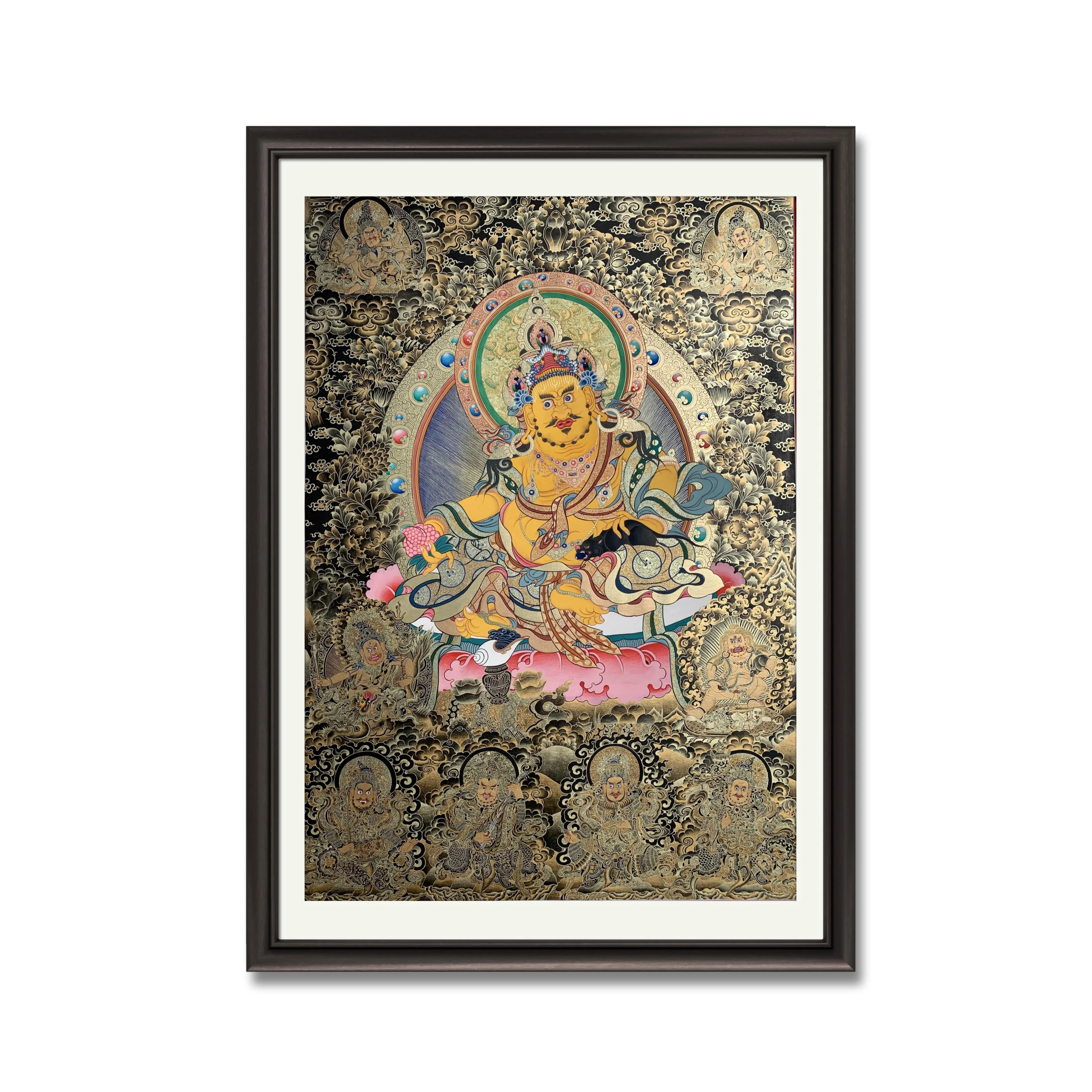 

Hand drawn custom-made pure mineral pigment yellow God of wealth Thangka