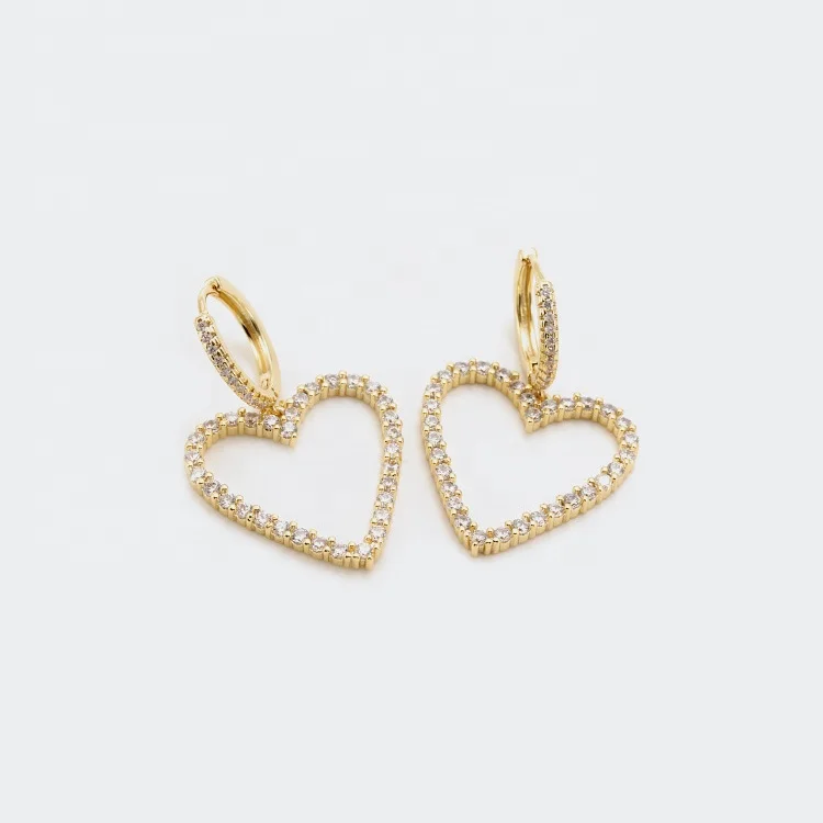 

2021 Hot Selling Fancy Korean Small Heart Dangling Hoop Earrings 18k Gold Plated Cubic Zircoina Stone Trend Jewelry Women Gift