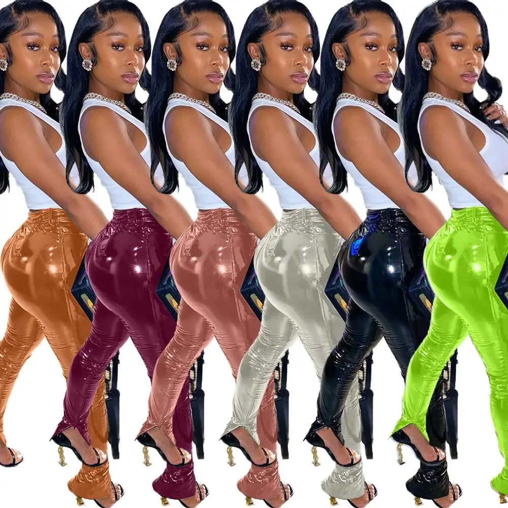 

Women Leather Sexy Pants Skinny Bodycon Trousers Joggers Sweat PU Stacked Pants Women Winter Fall Plus Size Clothing