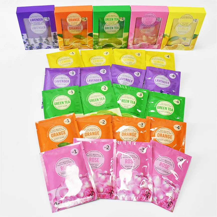 

foot care 4 step individually wrapped set of 1 jelly foot soak 1 salt scrub 1 mud mask 1 lotion
