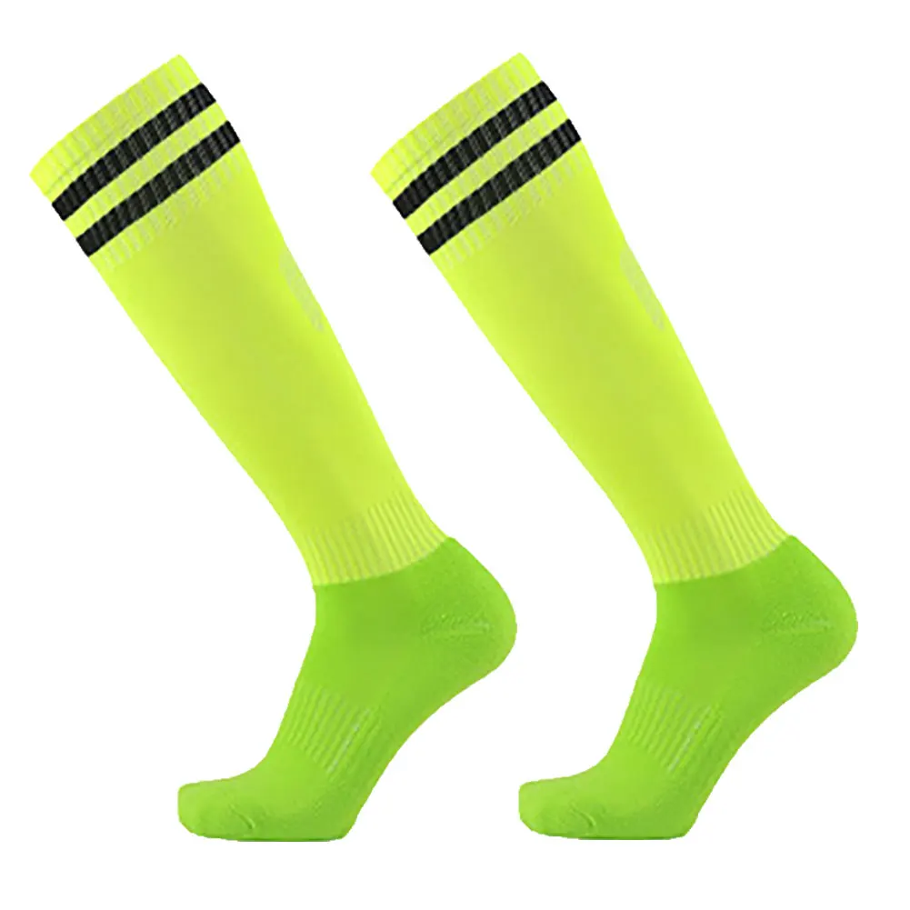 

Factory Wholesale High Striped Long Basketball Sport Socks With Logo, Fluorescent green, red and gray