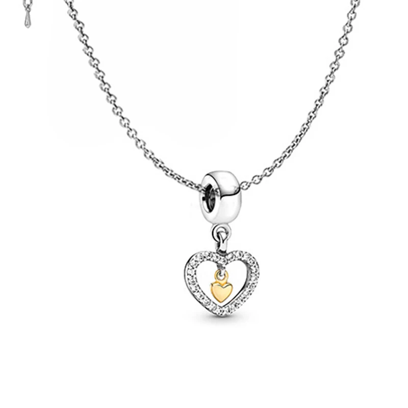 

925 Sterling Silver Gold Necklace Designs Women Charm For Pandora Heart Initial Necklace Diamond For Locket Necklaces, Silver color